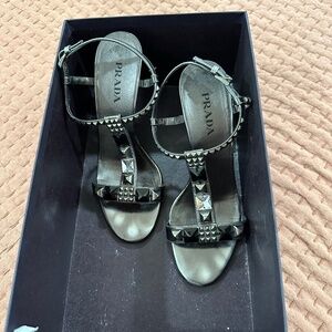 PRADA STUDDED PEWTER SANDAL